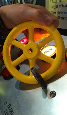 A hexagonal shaft end will help hold a hand-wheel in place. Photo courtesy Ann Arbor Hands-On Museum