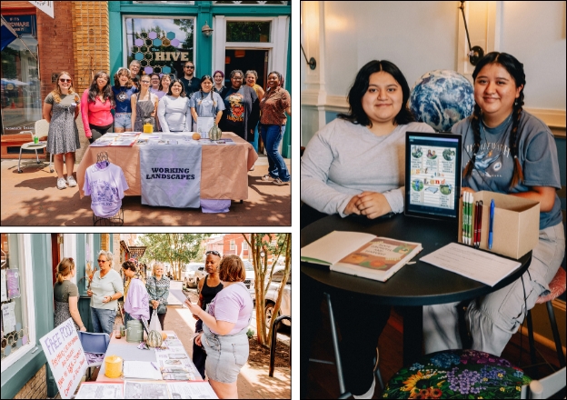 Three photos depicting youth engaging with community members at a festival