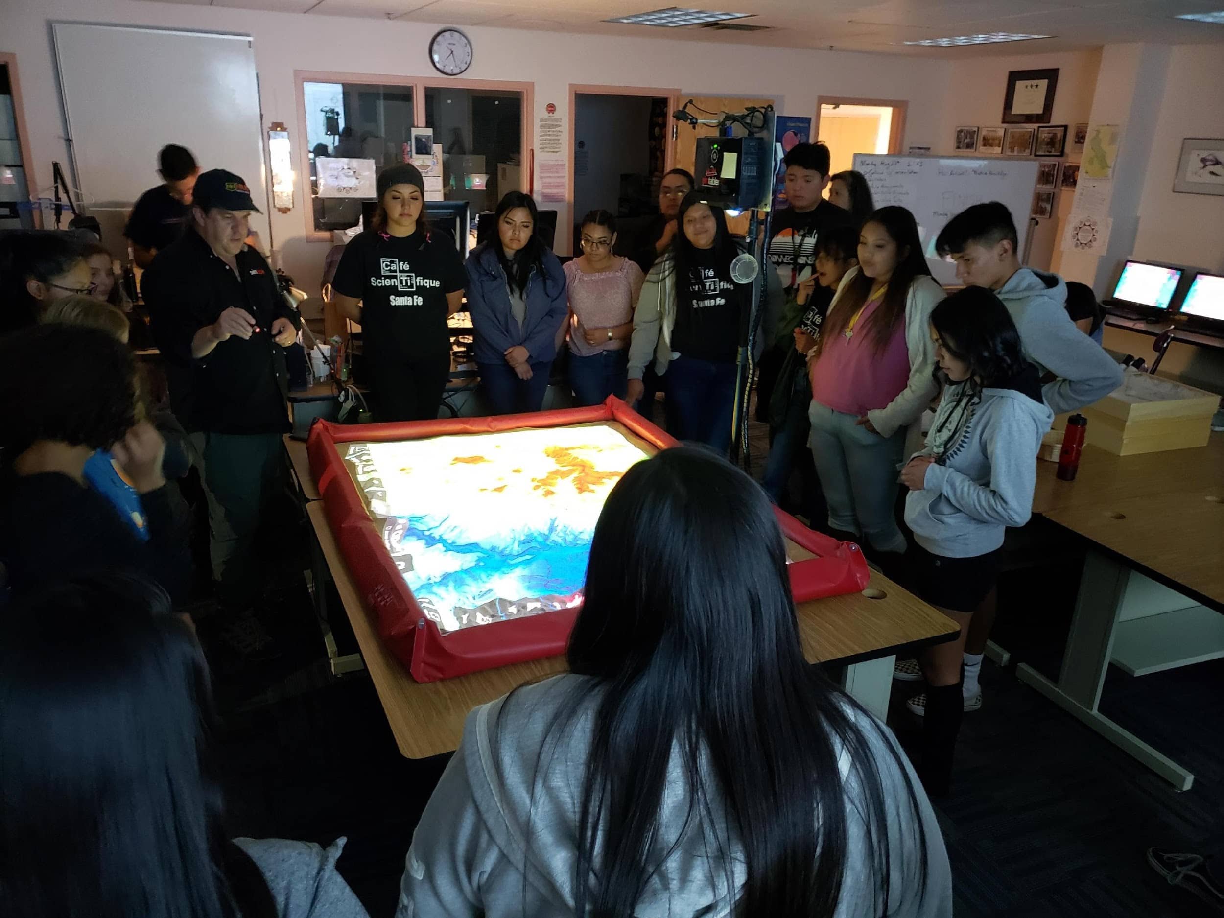 Students around a Simtable