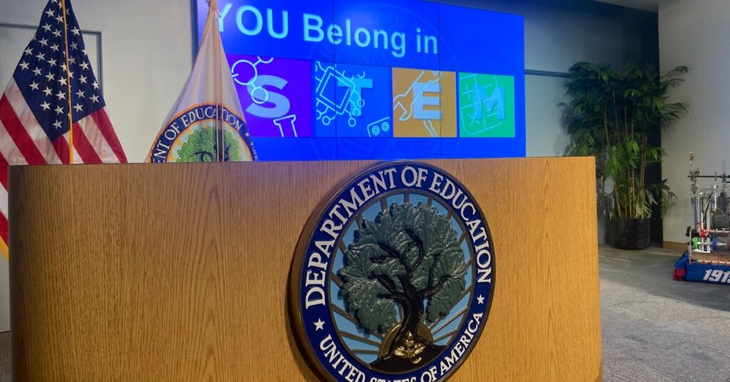 Podium at U.S. Department of Education for YOU Belong in STEM event
